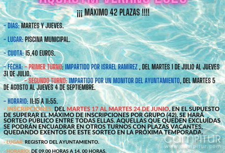 Abierto el plazo de inscripción para el Aquagym de Verano 2025 en Granja de Torrehermosa